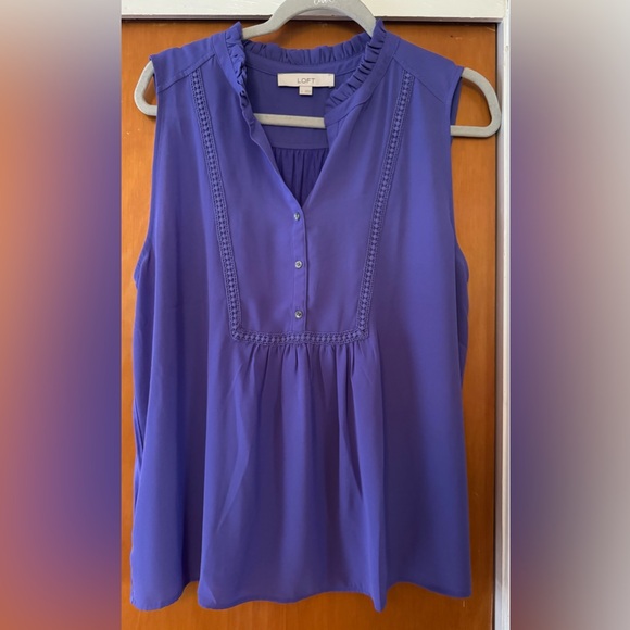 LOFT Violet Ruffle Top - Picture 1 of 5